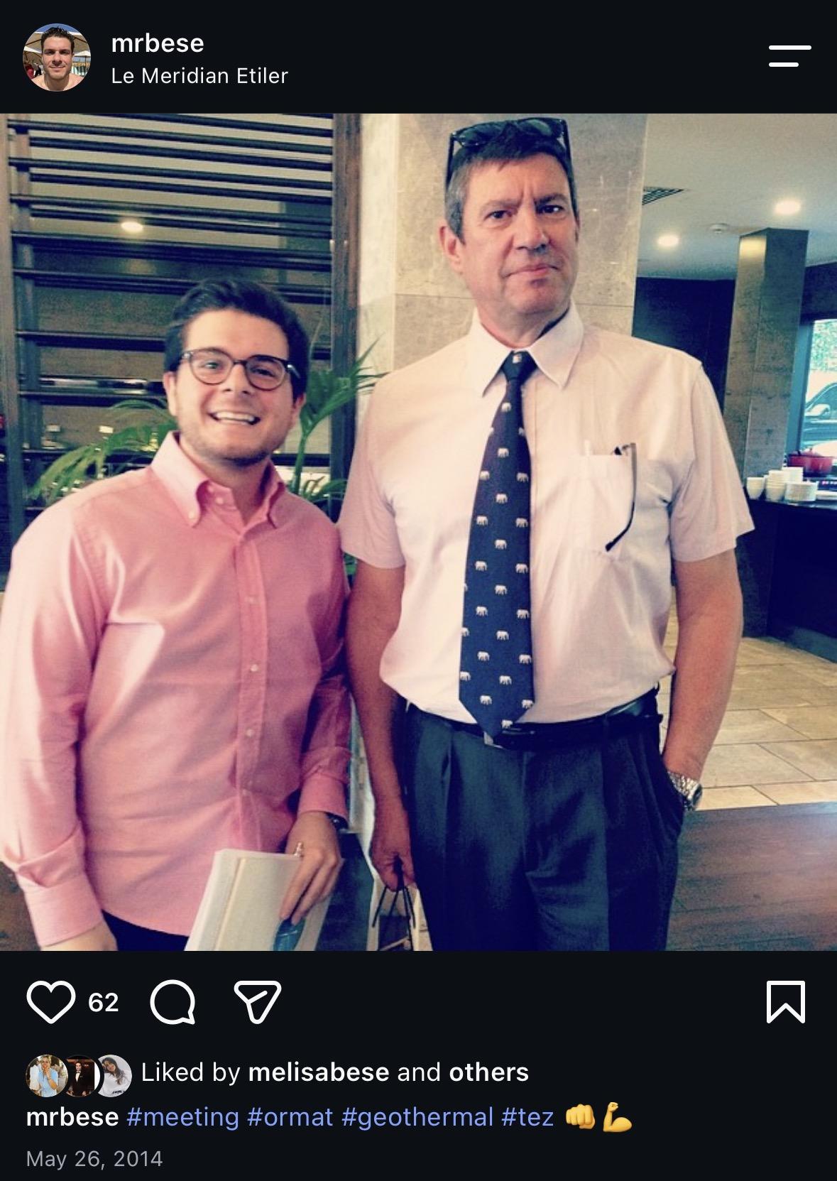 Instagram post from May 26, 2014, with Gad Shoshan of Ormat, holding the production data